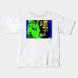 ANGRY CAT POP ART - GREEN YELLOW BLUE BLACK Kids T-Shirt